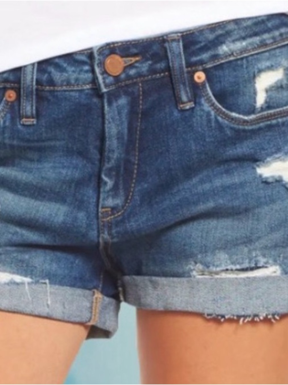 Blank NYC  The Fulton Roll Up Dark Blue Distressed Roll-Cuff Jean Shorts